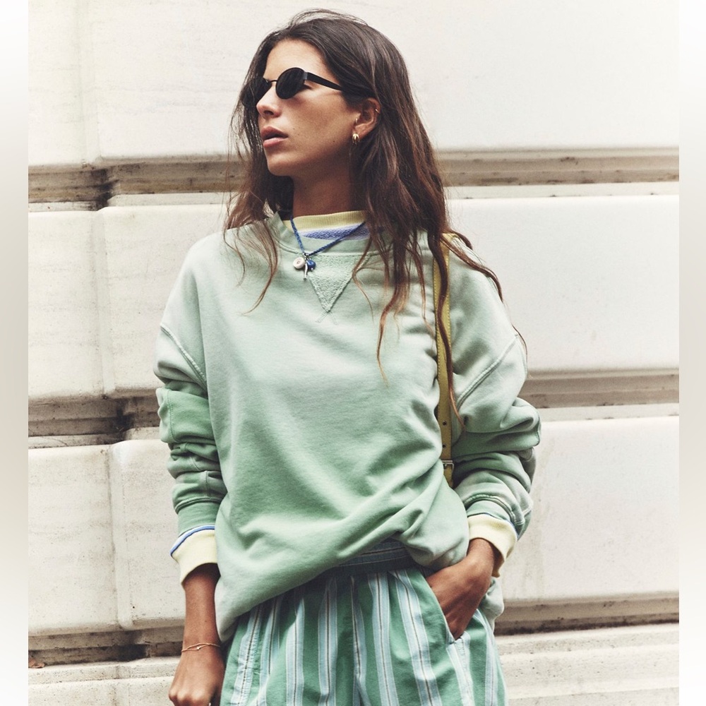 Free People Over and Out washed meadow pullover Large sweatshirt 100% cotton